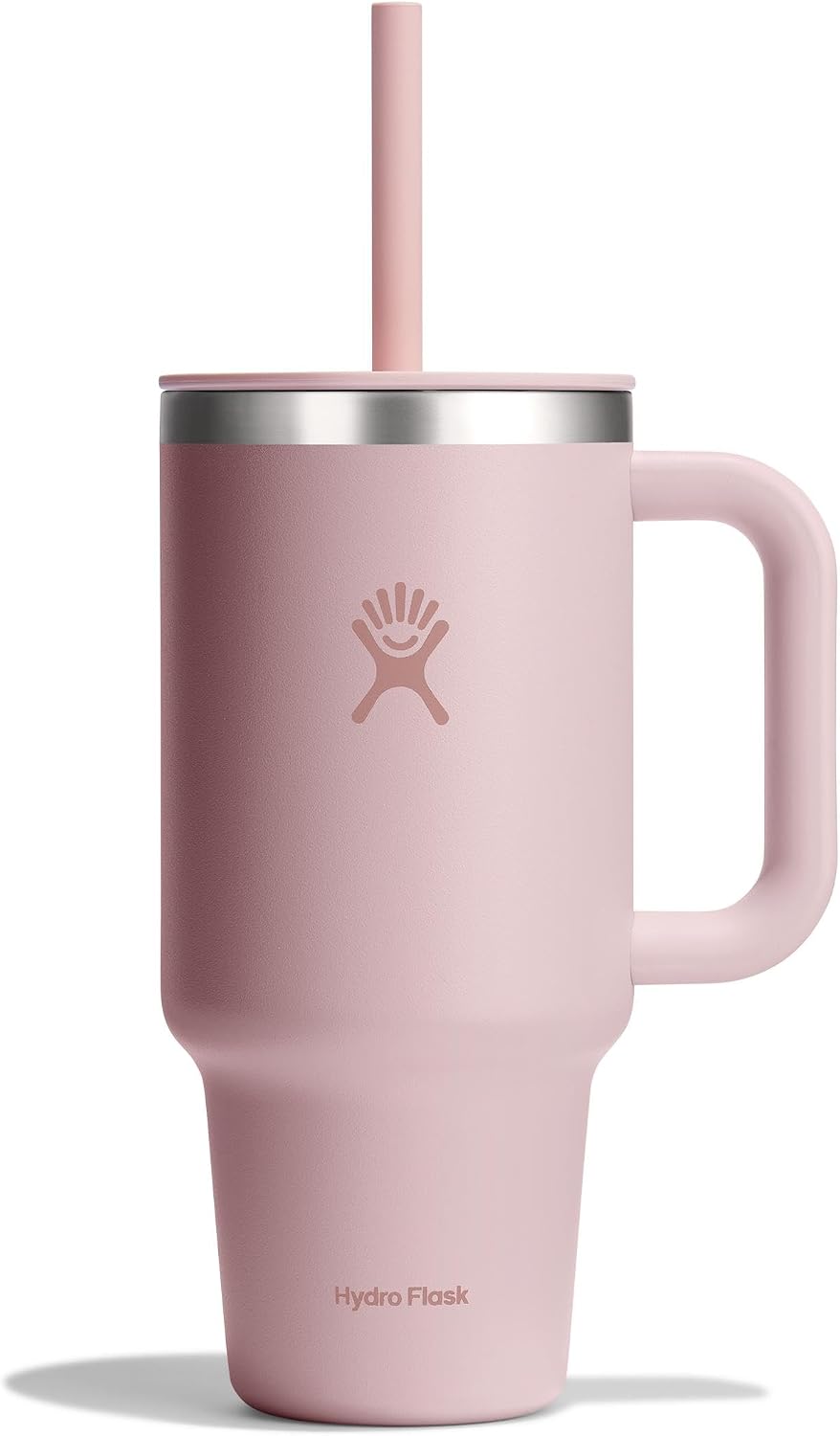 Hydro Flask Travel Tumbler with Handle, Lid and Straw - Insulated Stainless Steel in 32 Oz Tonal Trillium Pink