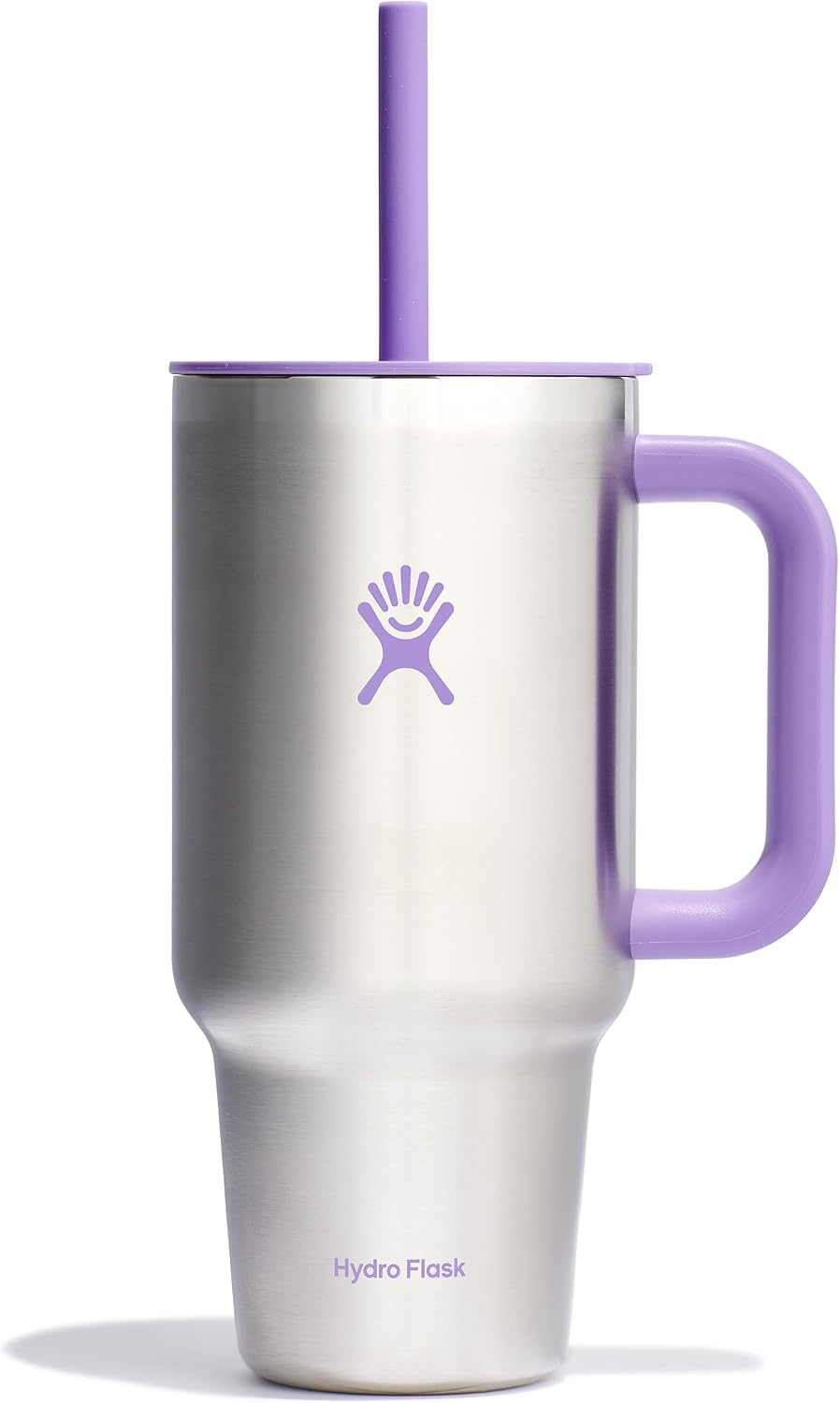 Hydro Flask Travel Tumbler with Handle, Lid and Straw - Insulated Stainless Steel in 32 Oz Stainless Steel Violet